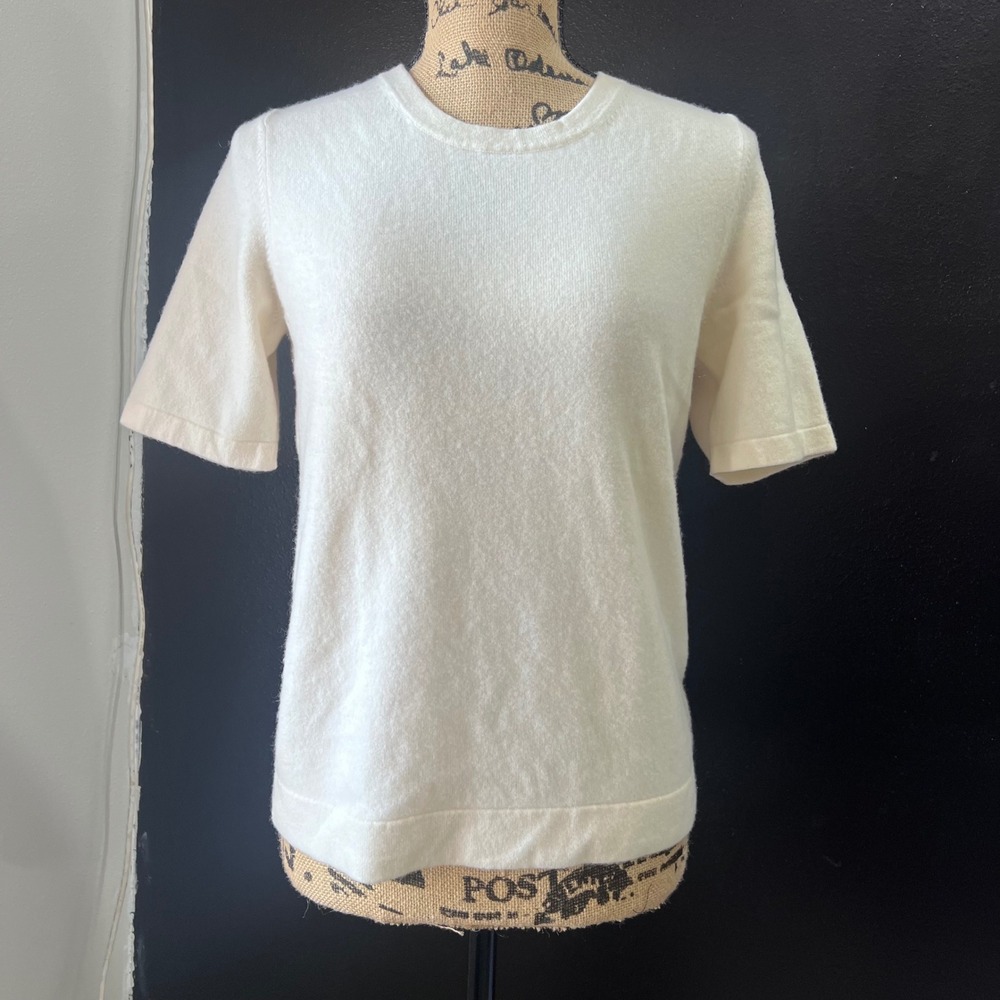 Pure Collection 100% Cashmere Short Sleeve Sweater Cream US 12 Old Money Classic